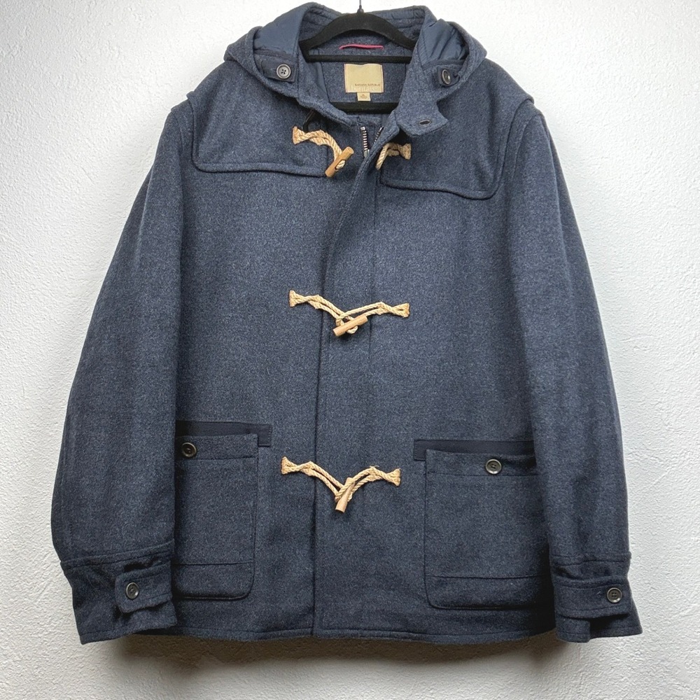 Banana Republic Navy Duffle Coat - XL- Heritage Wool Hooded Toggle Jacket